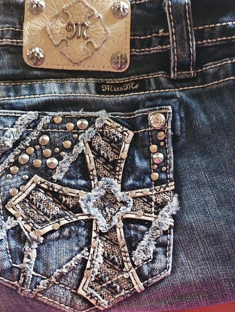 Miss Me Dark Blue Denim Jeans with Embellished Cross Pocket